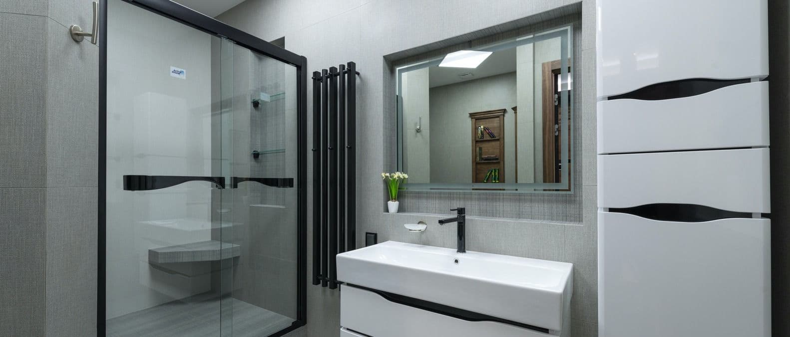 modern grey white black bathroom
