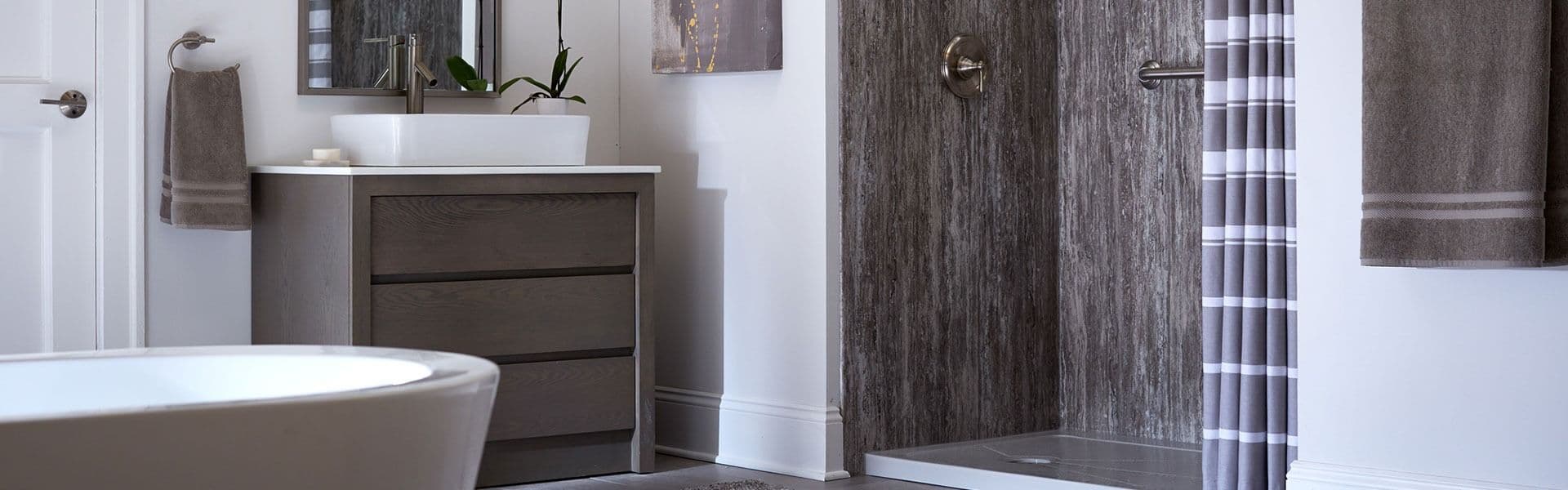 greyish shower bathroom