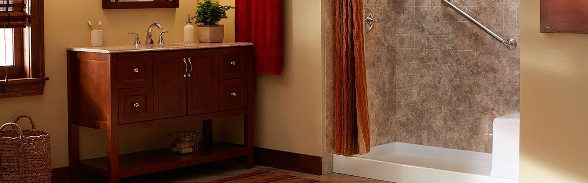 brown bathroom red