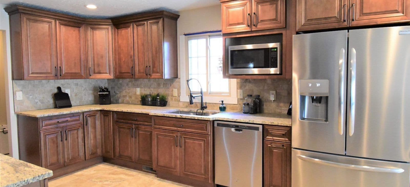brown wood cabinets