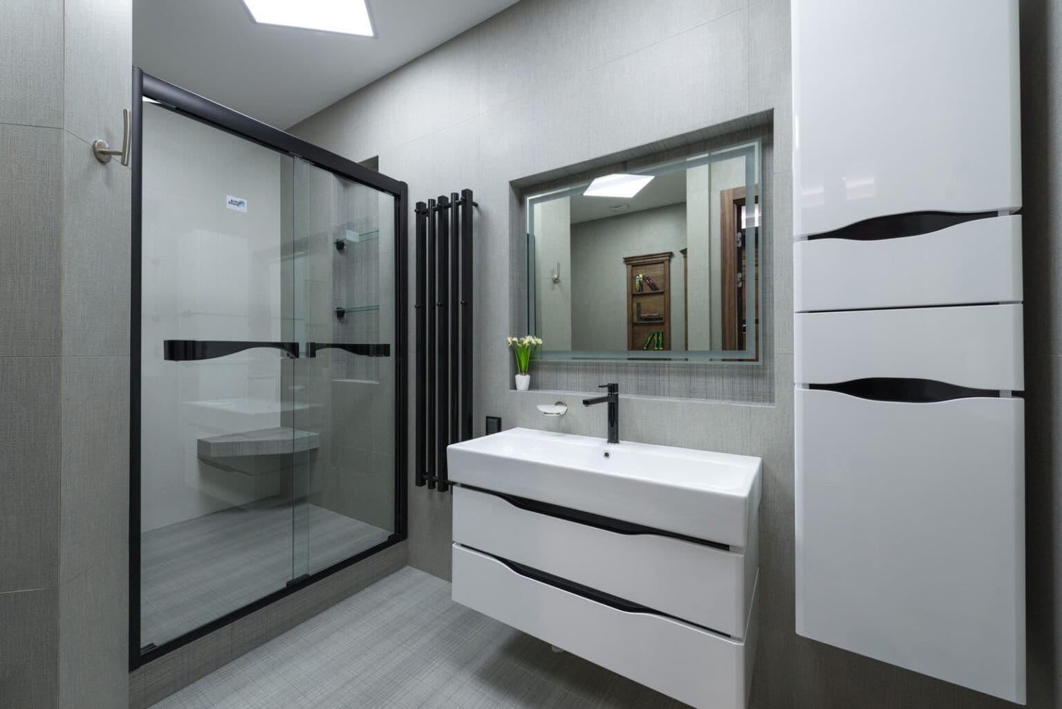 modern grey and black bathroom