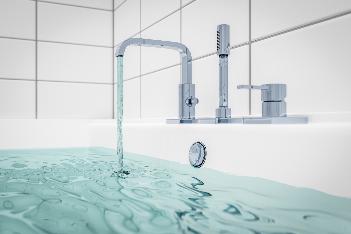 A walk-in tub being filled with water