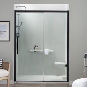 BW Concealed Roller Door Matte Black Closed Linen and White Walls Matte White Extrusions Midrange Straight