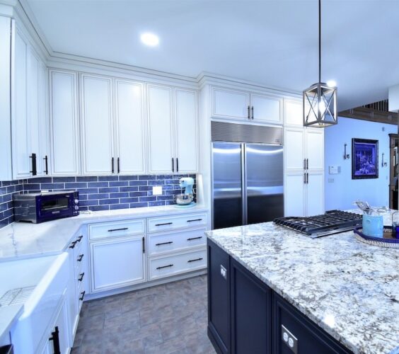 Modern Blue and Gray Kitchen and Countertop Design