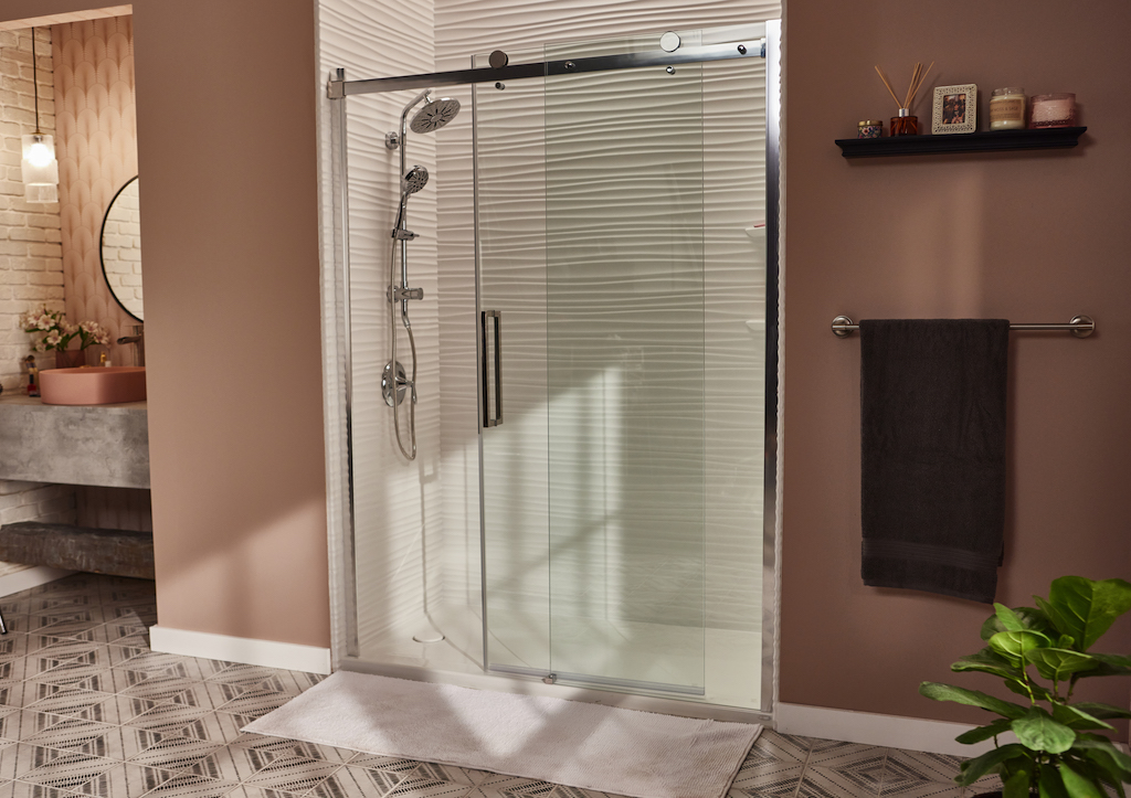 Shower renovation featuring a sleek modern new bathroom
