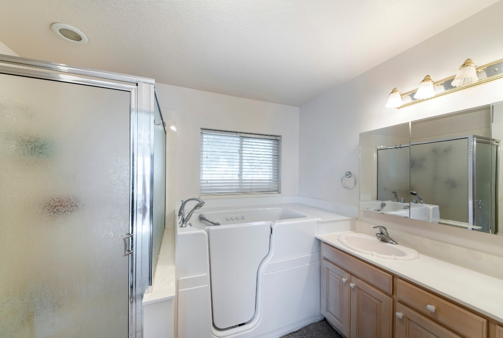 Sleek bathroom in Ash Grove, MO, with a walk in bathtub