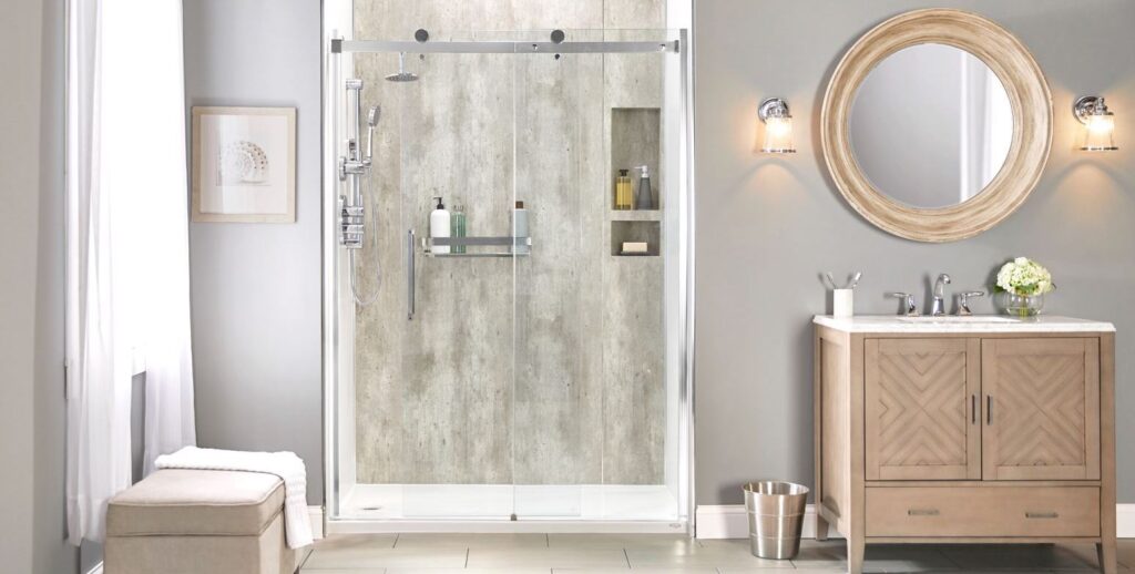 Accessible shower after converting a tub.