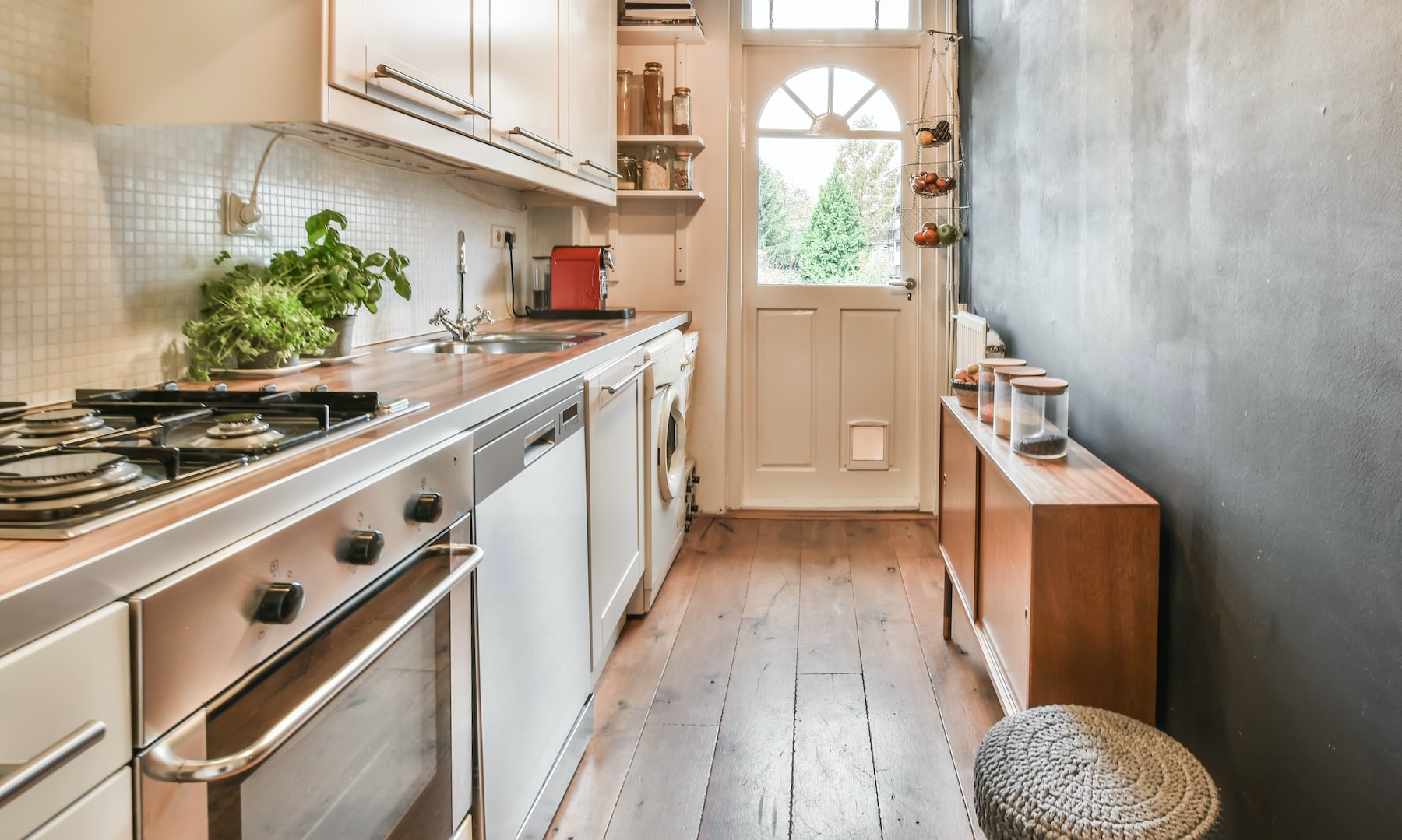 Home with a one-wall kitchen.
