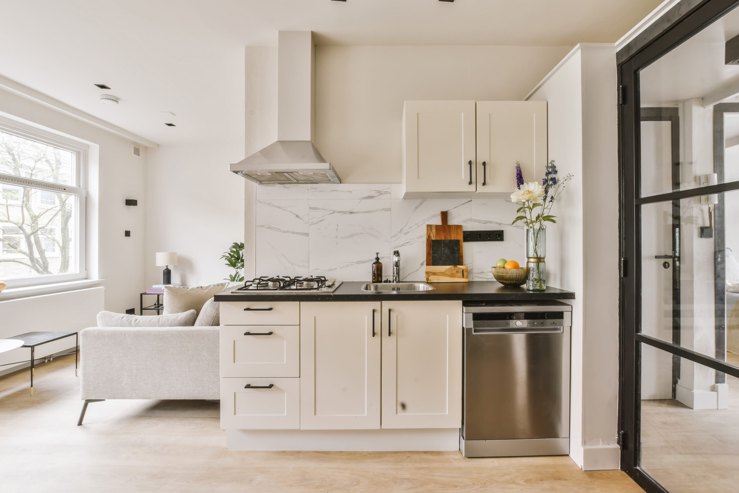 White single-wall kitchen