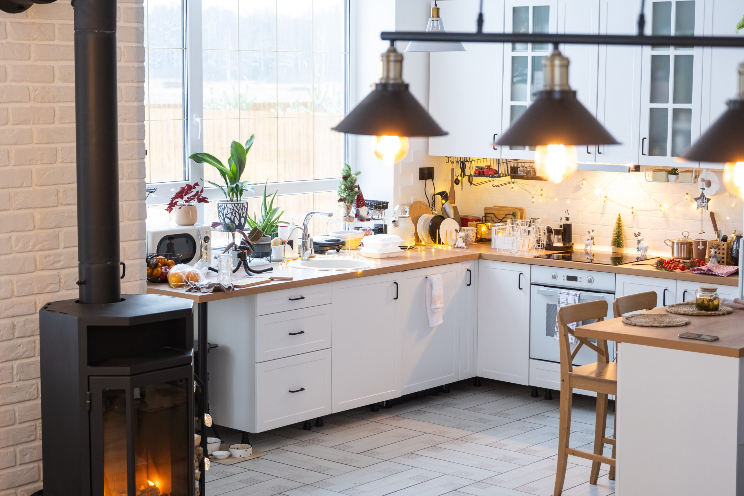 interior of modern kitchen with corner kitchen design 